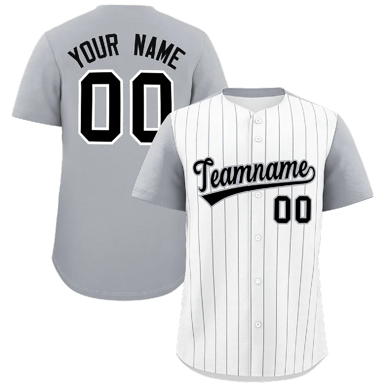 Baseball Jersey With Bold Colors-Custom White Gray Pinstripe Personalized Two-Tone Authentic Baseball Jersey