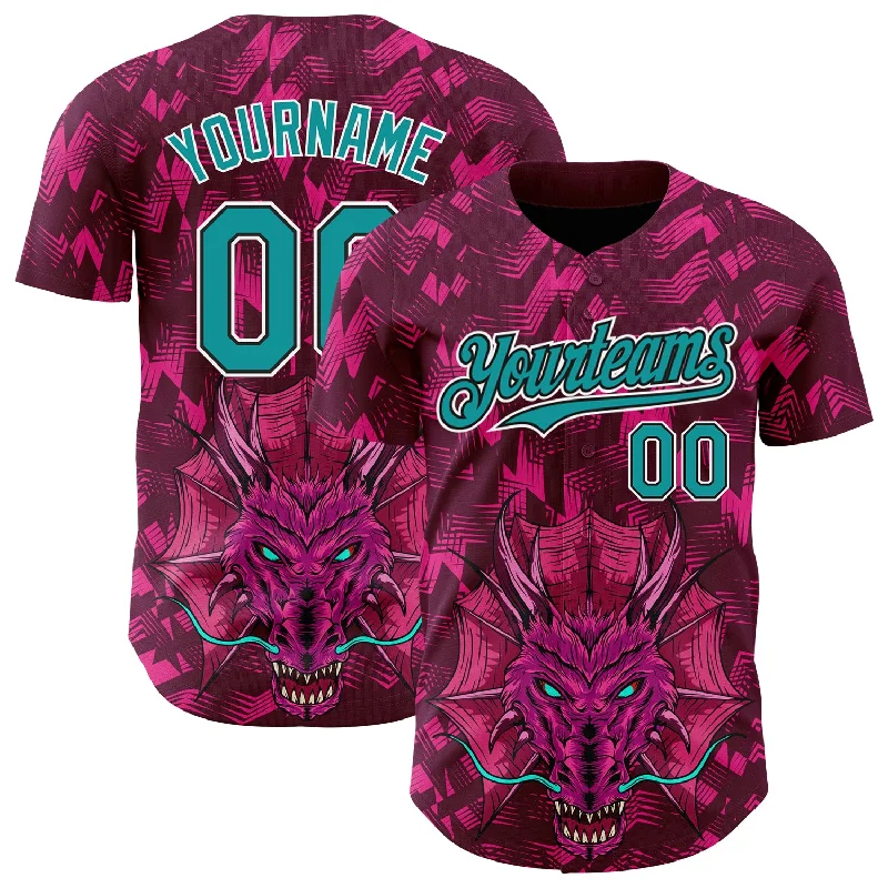 Baseball Jersey With Tie-Dye Design-Custom Crimson Teal-Black 3D Pattern Design Animal Dragon Authentic Baseball Jersey