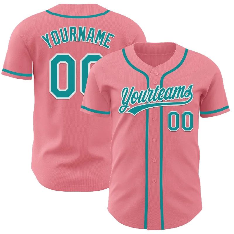 Baseball Jersey With Performance Fabric-Custom Medium Pink Teal-White Authentic Baseball Jersey