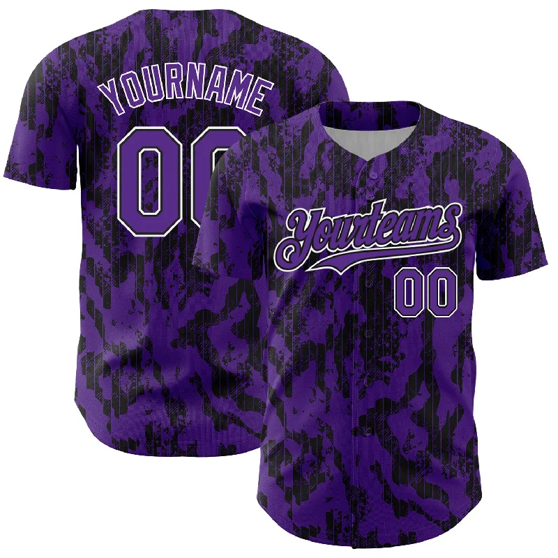 Baseball Jersey With V-Neck Design-Custom Purple Black-White 3D Pattern Design Abstract Fluid Authentic Baseball Jersey