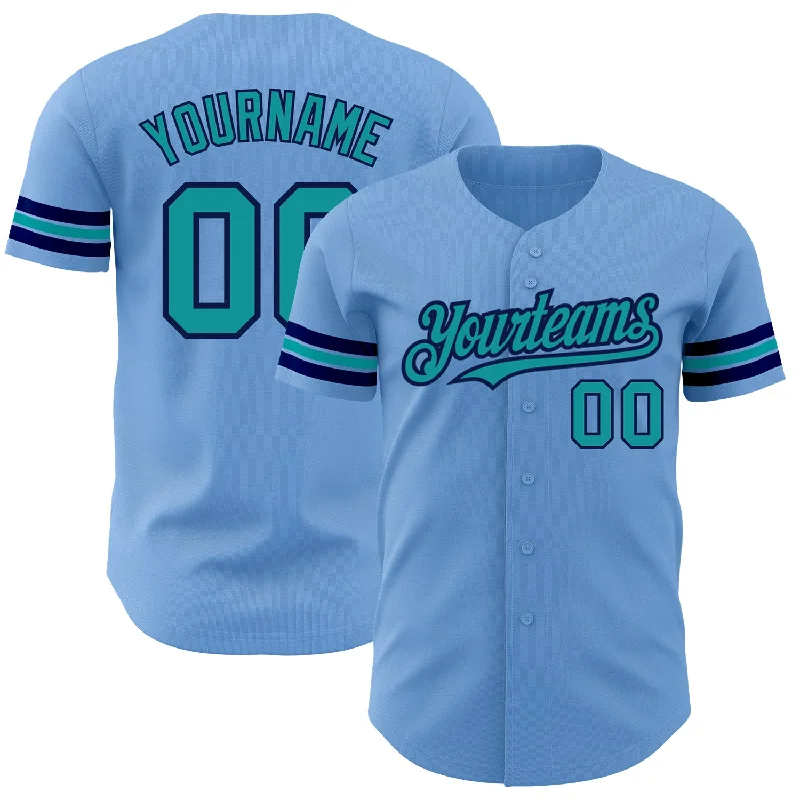 Baseball Jersey With Eco-Friendly Material-Custom Light Blue Teal-Navy Authentic Baseball Jersey