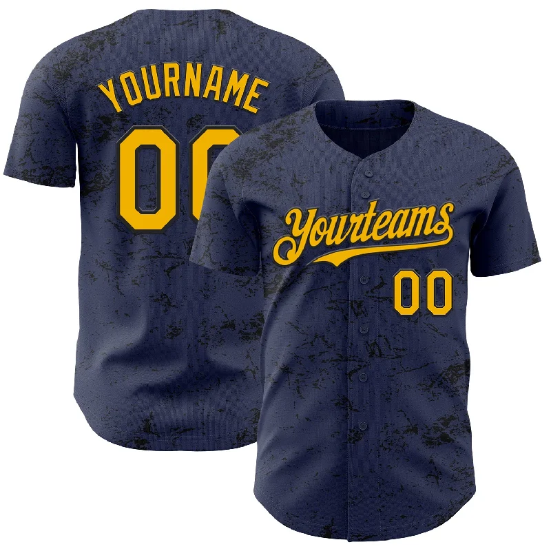 Baseball Jersey With Stadium Edition-Custom Navy Gold-Black 3D Pattern Design Abstract Splatter Texture Authentic Baseball Jersey