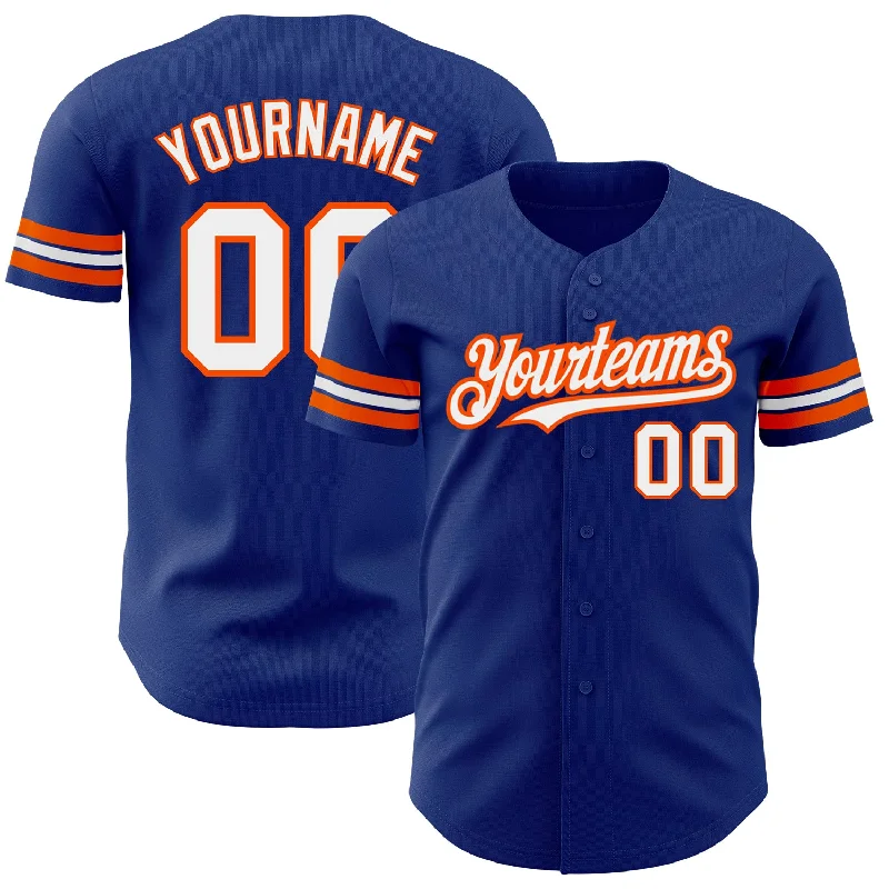 Baseball Jersey With Player Autograph-Custom Royal White-Orange Authentic Baseball Jersey