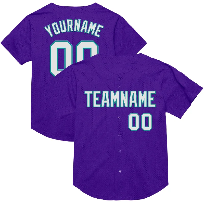 Baseball Jersey For Youth-Custom Purple White-Teal Mesh Authentic Throwback Baseball Jersey