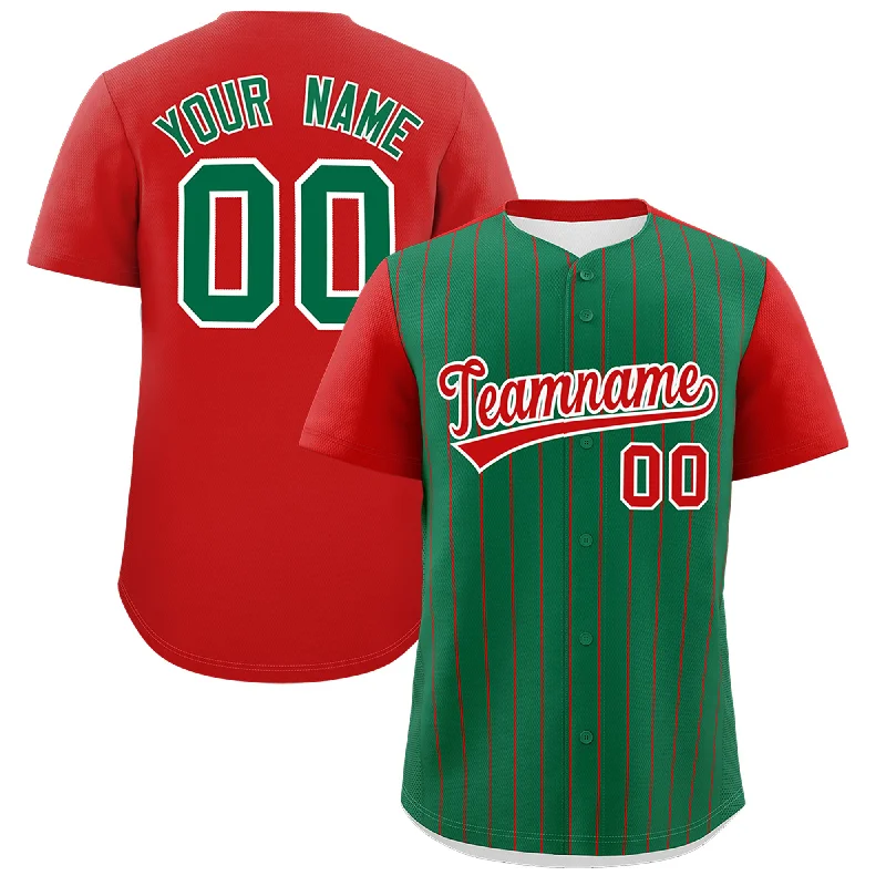 Baseball Jersey With Classic White-Custom Kelly Green Red Pinstripe Personalized Two-Tone Authentic Baseball Jersey