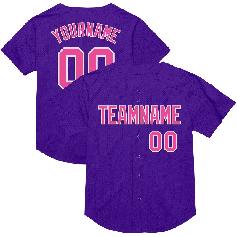 Baseball Jersey With Retro Style-Custom Purple Pink-White Mesh Authentic Throwback Baseball Jersey