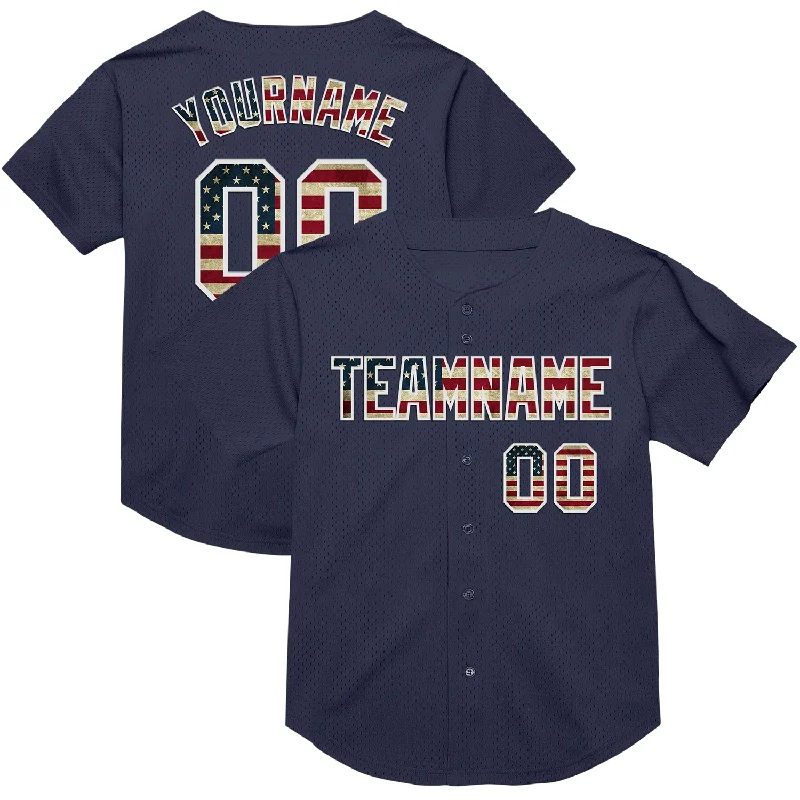 Baseball Jersey With Extra Ventilation-Custom Navy Vintage USA Flag-White Mesh Authentic Throwback Baseball Jersey