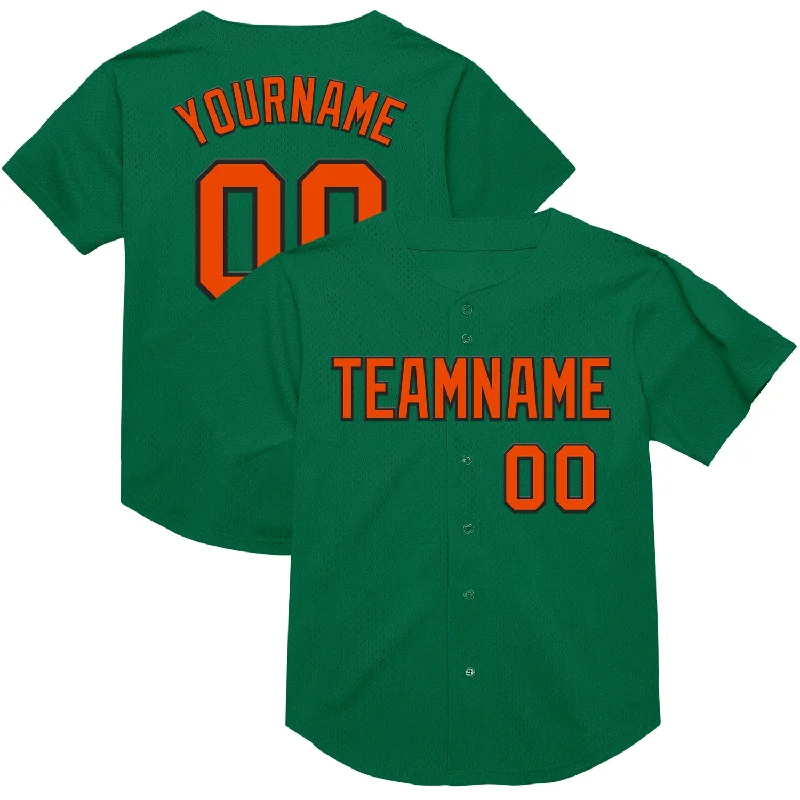 Baseball Jersey With Bold Graphic Print-Custom Kelly Green Orange-Black Mesh Authentic Throwback Baseball Jersey