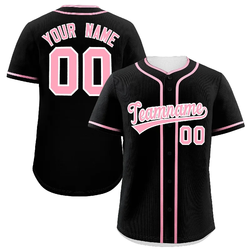 Baseball Jersey With Distressed Look-Custom Black Light Pink Personalized Classic Authentic Baseball Jersey