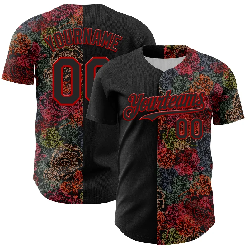 Baseball Jersey With Stripes-Custom Black Red 3D Pattern Design Vintage Tattoos Authentic Baseball Jersey