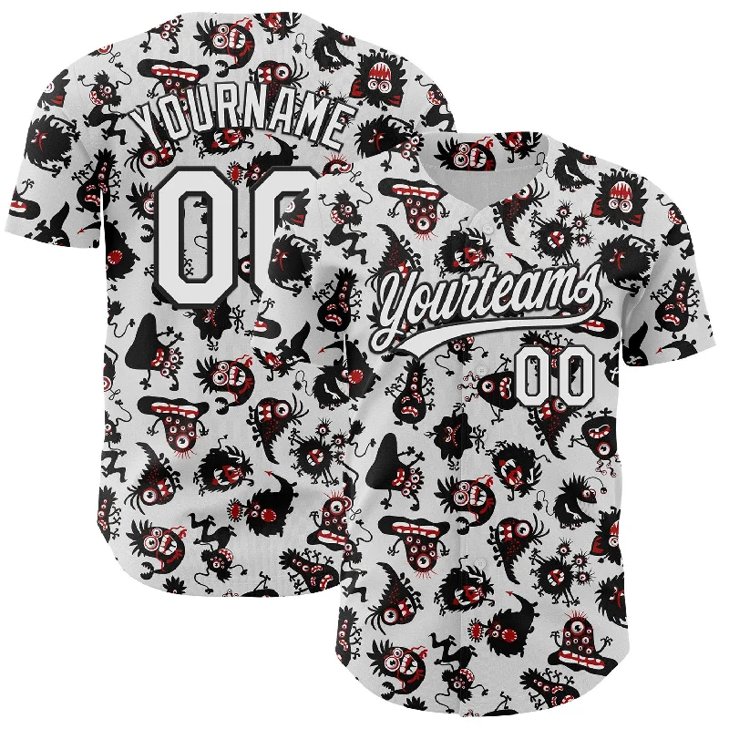 Baseball Jersey With Breathable Material-Custom White Black 3D Pattern Halloween Authentic Baseball Jersey