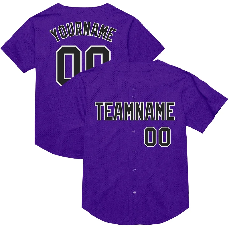 Baseball Jersey With Slim Fit-Custom Purple Black-White Mesh Authentic Throwback Baseball Jersey