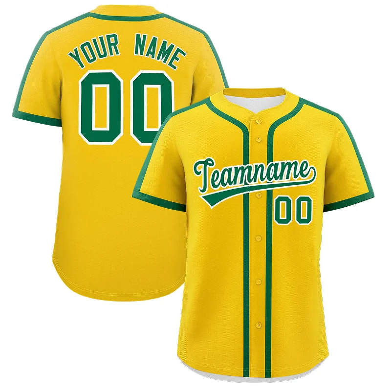 Baseball Jersey With Organic Cotton-Custom Gold Kelly Green Personalized Classic Authentic Baseball Jersey