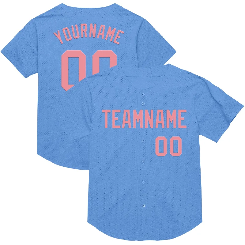 Baseball Jersey With Sportswear Aesthetic-Custom Light Blue Medium Pink Mesh Authentic Throwback Baseball Jersey