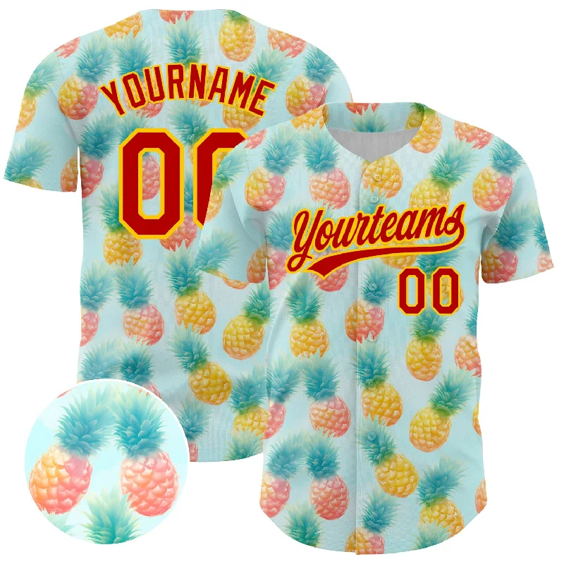 Baseball Jersey With Stadium Edition-Custom Green Red-Yellow 3D Pattern Design Fruit Pineapple Authentic Baseball Jersey