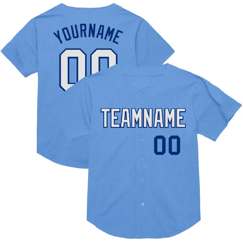 Baseball Jersey With Stripes-Custom Light Blue White-Royal Mesh Authentic Throwback Baseball Jersey