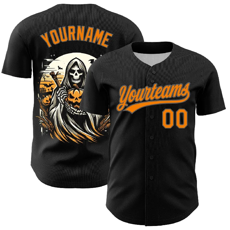 Baseball Jersey With Sportswear Aesthetic-Custom Black Bay Orange-Steel Gray 3D Halloween Authentic Baseball Jersey