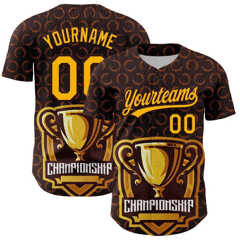 Baseball Jersey With Lightweight Padding-Custom Brown Gold 3D Pattern Design Champion Trophy Authentic Baseball Jersey