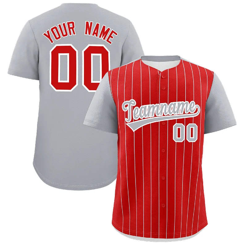 Baseball Jersey With Authentic Design-Custom Red Gray Pinstripe Personalized Two-Tone Authentic Baseball Jersey