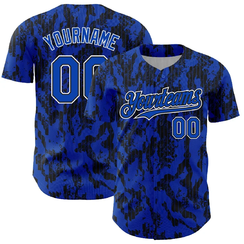 Baseball Jersey For Winter Training-Custom Thunder Blue Black-White 3D Pattern Design Abstract Fluid Authentic Baseball Jersey