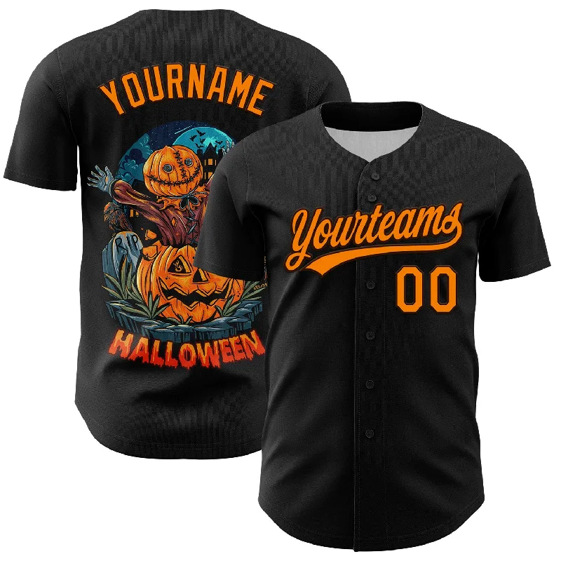 Baseball Jersey With Player Name-Custom Black Bay Orange-Brown 3D Pattern Halloween Authentic Baseball Jersey