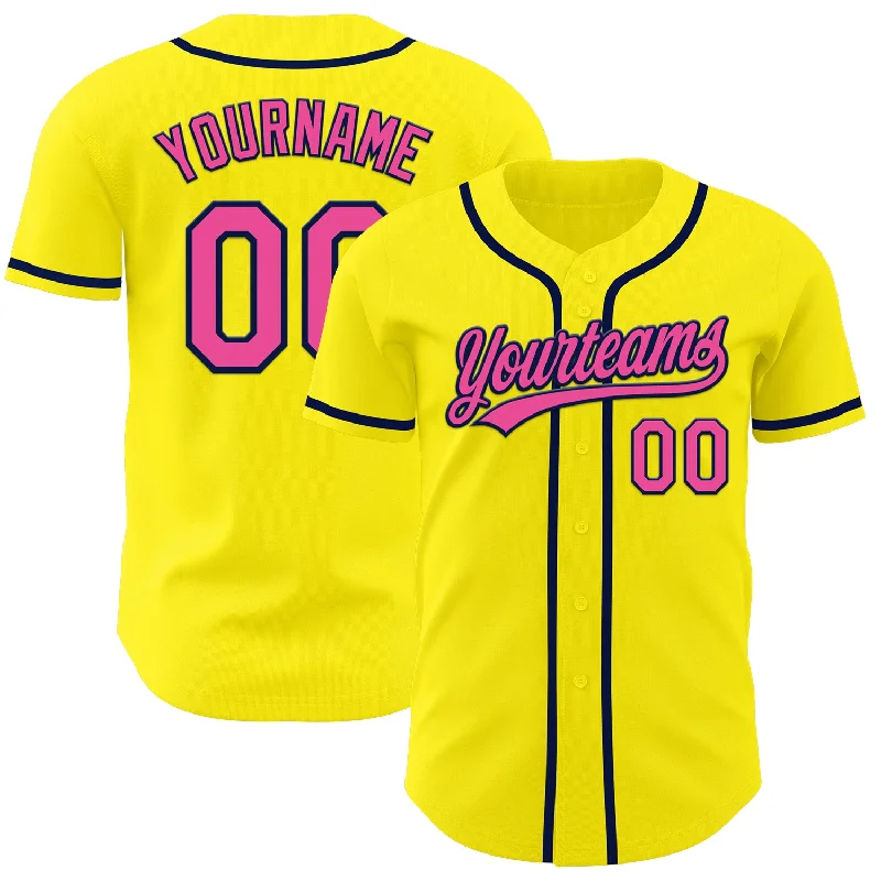 Baseball Jersey With Logo-Custom Light Yellow Pink-Navy Authentic Baseball Jersey