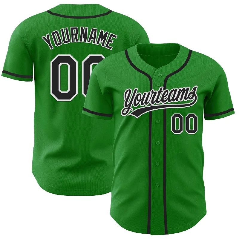 Baseball Jersey With Elastic Cuffs-Custom Grass Green Black-White Authentic Baseball Jersey