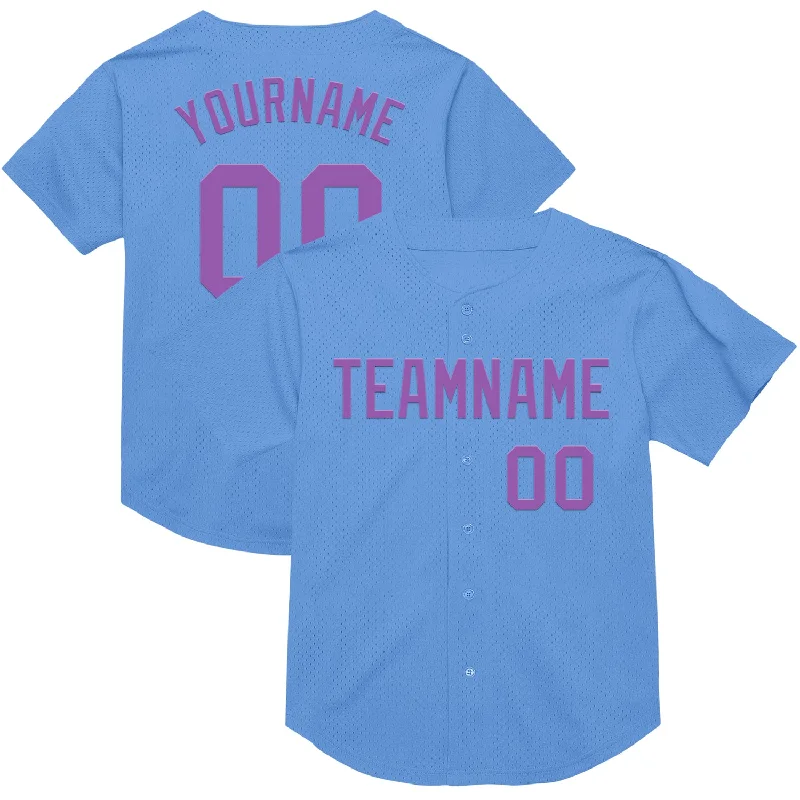 Baseball Jersey For Men-Custom Light Blue Medium Purple Mesh Authentic Throwback Baseball Jersey