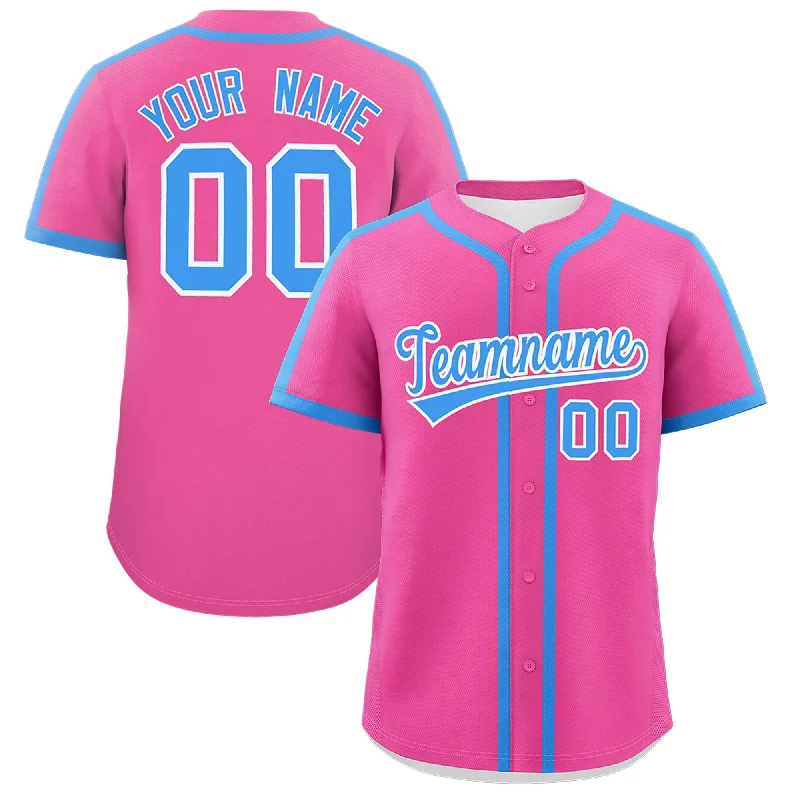 Baseball Jersey With Quarter-Zip-Custom Pink Powder Blue Personalized Classic Authentic Baseball Jersey