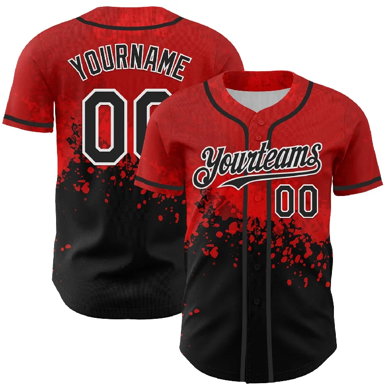 Baseball Jersey With Organic Cotton-Custom Red Black-White 3D Pattern Design Rave Splatter Authentic Baseball Jersey