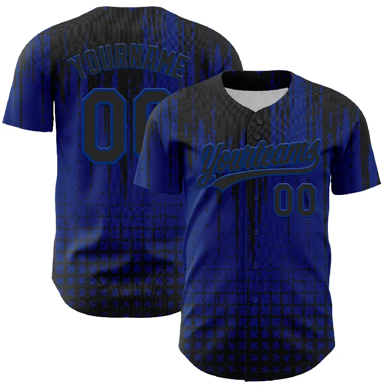 Baseball Jersey With Unique Font Styles-Custom Royal Black 3D Pattern Design Abstract Shape Authentic Baseball Jersey