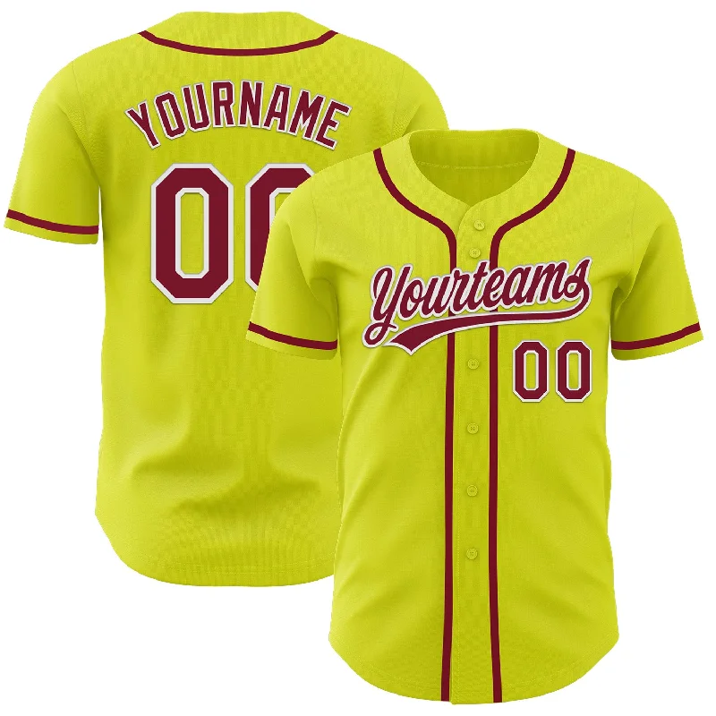 Baseball Jersey With Vintage Design-Custom Neon Yellow Crimson-White Authentic Baseball Jersey