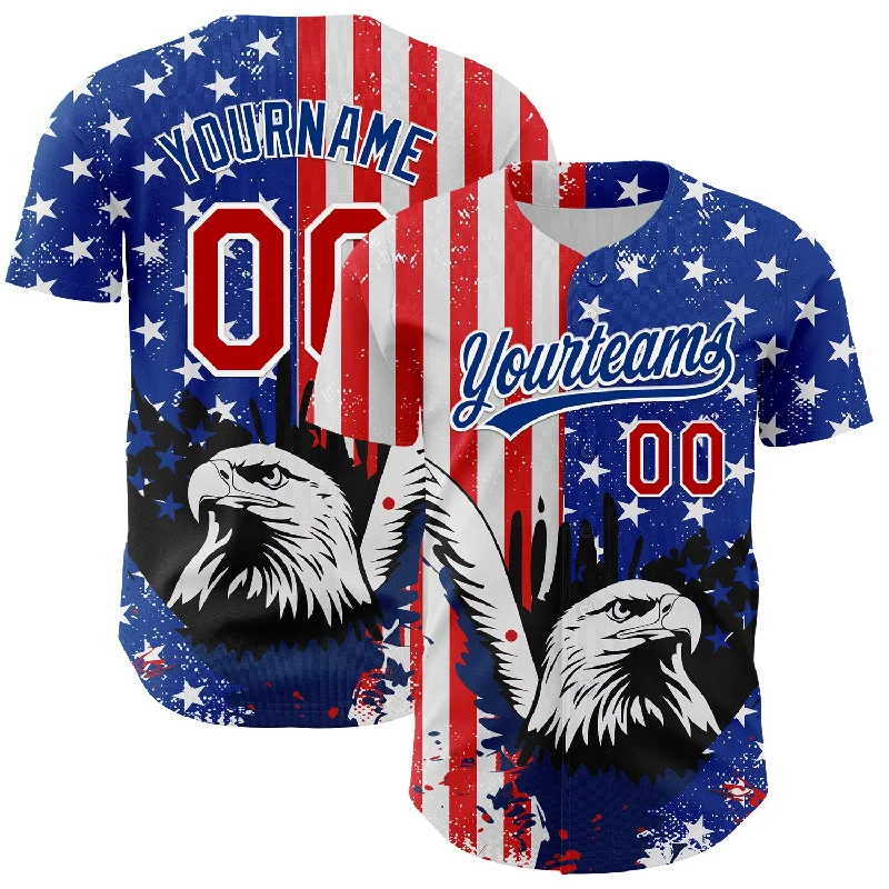 Baseball Jersey With Oversized Fit-Custom White Red-Royal 3D American Flag Eagle And Star Authentic Baseball Jersey