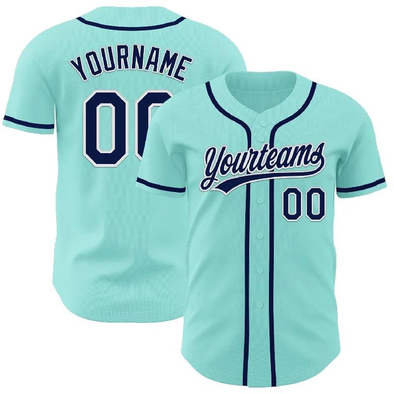 Baseball Jersey With Stitched Letters-Custom Ice Blue Navy-White Authentic Baseball Jersey