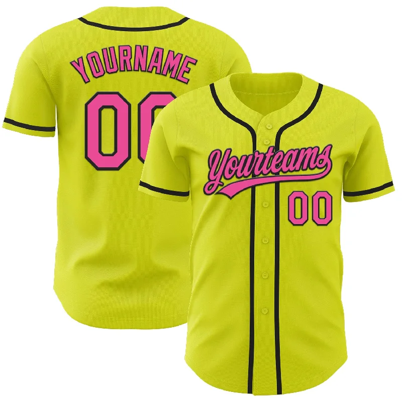 Baseball Jersey With Oversized Fit-Custom Neon Yellow Pink-Black Authentic Baseball Jersey