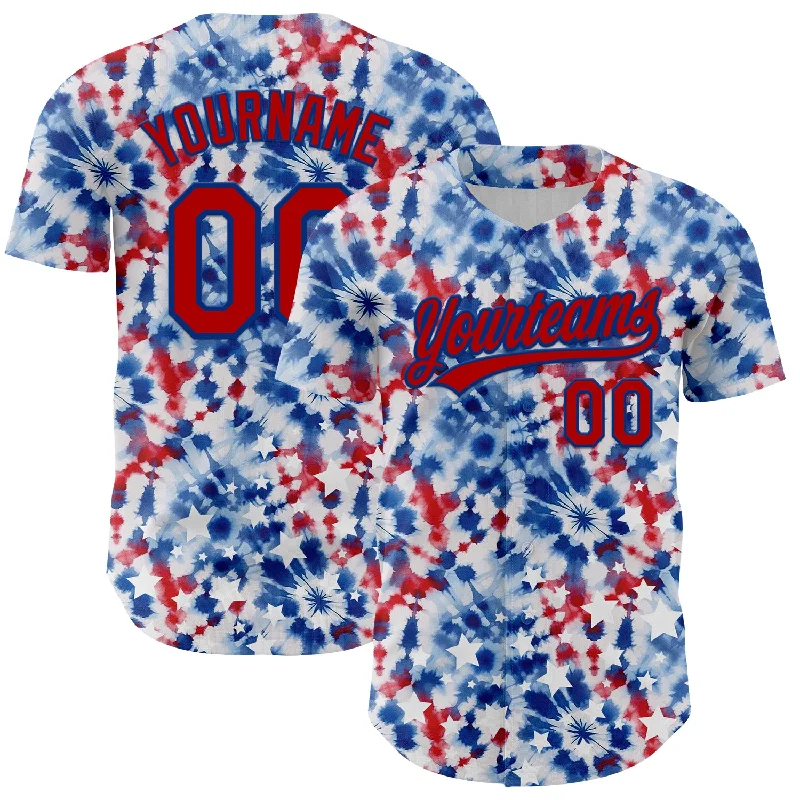 Baseball Jersey With Side Zippers-Custom White Red-Royal 3D American Flag And Fireworks Authentic Baseball Jersey