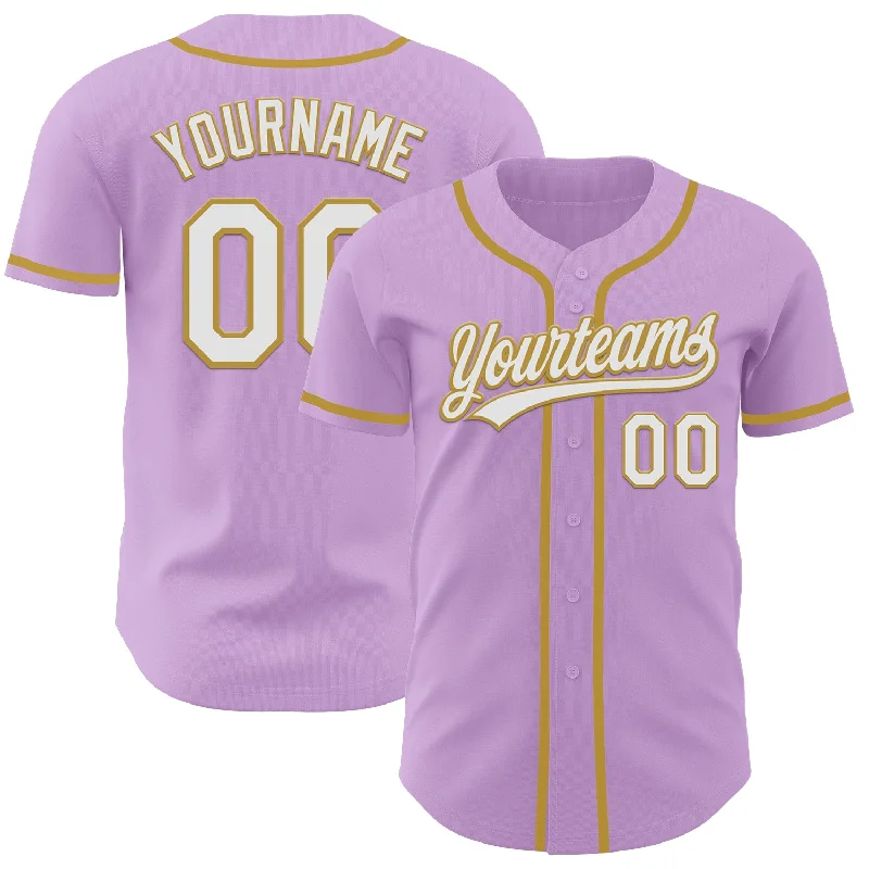 Baseball Jersey For Casual Wear-Custom Light Purple White-Old Gold Authentic Baseball Jersey