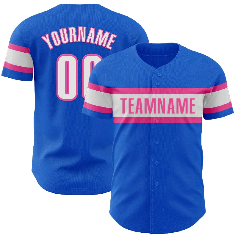 Baseball Jersey With Modern Look-Custom Thunder Blue White-Pink Authentic Baseball Jersey