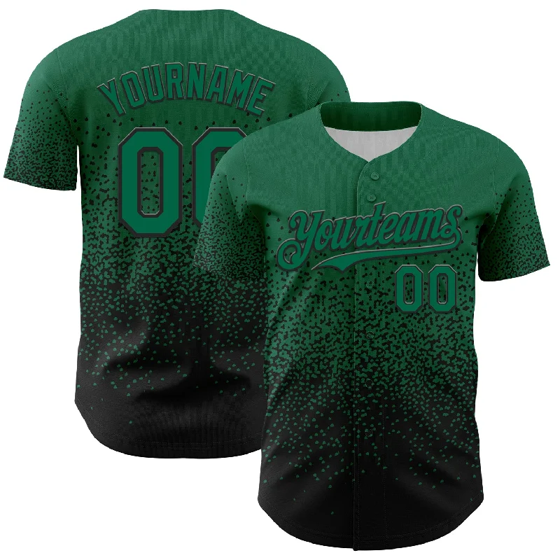 Baseball Jersey For Coaches-Custom Kelly Green Black 3D Pattern Design Gradient Style Irregular Shape Authentic Baseball Jersey