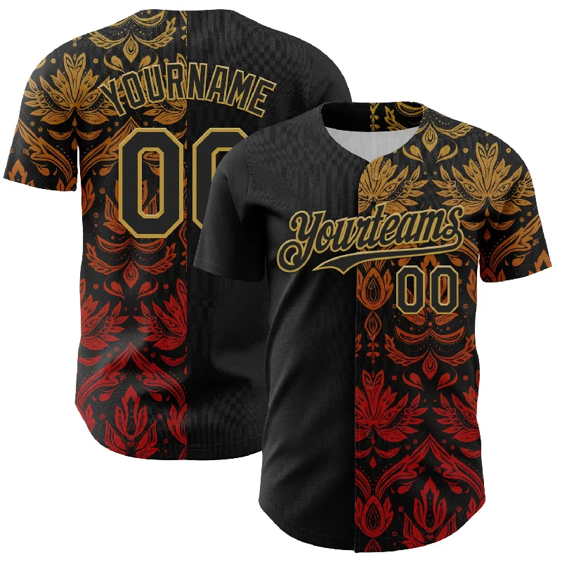 Baseball Jersey With Zipper-Custom Black Old Gold 3D Pattern Design Vintage Tattoos Authentic Baseball Jersey