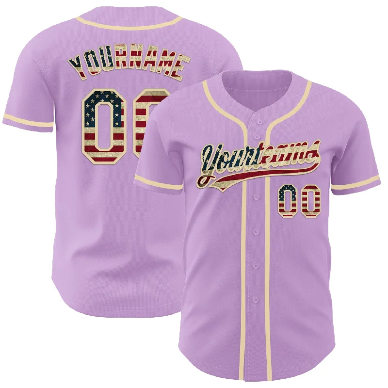 Baseball Jersey With Tagless Collar-Custom Light Purple Vintage USA Flag-Cream Authentic Baseball Jersey