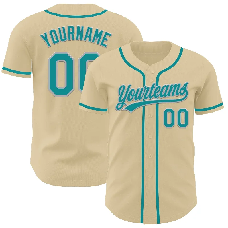 Baseball Jersey With Distressed Look-Custom Sand Teal-Gray Authentic Baseball Jersey