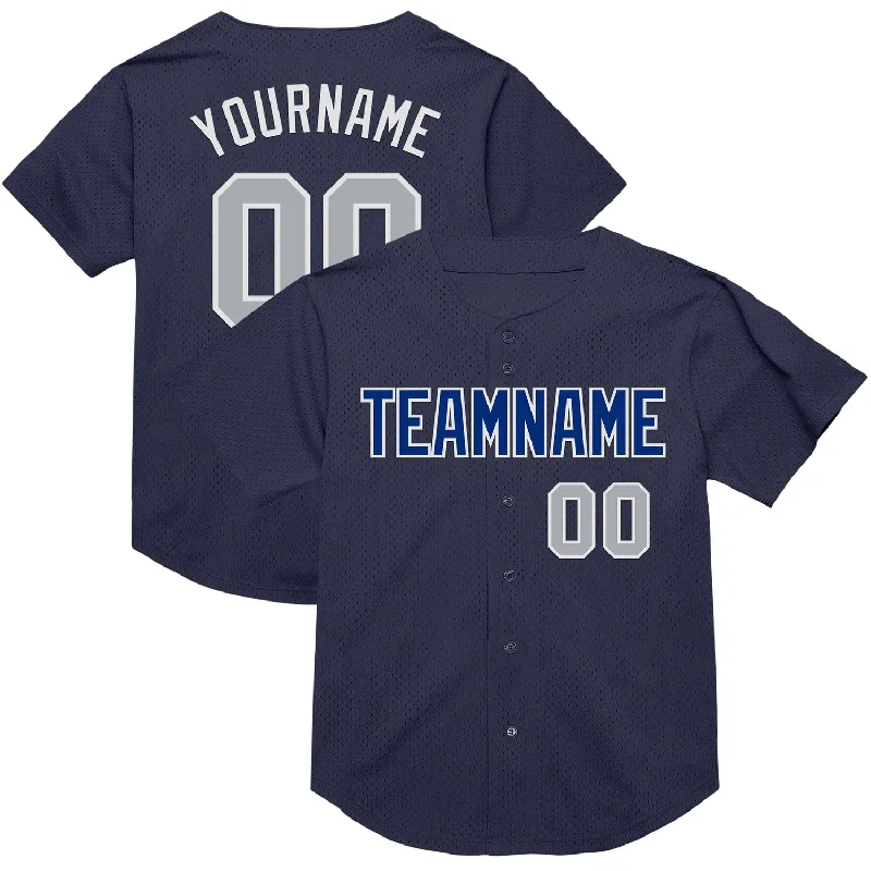 Baseball Jersey For High School-Custom Navy Gray-Royal Mesh Authentic Throwback Baseball Jersey