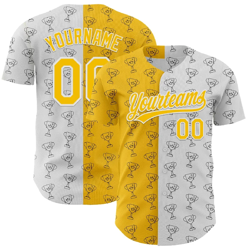 Baseball Jersey With Minimal Branding-Custom White Yellow 3D Pattern Design Champion Trophy Authentic Baseball Jersey