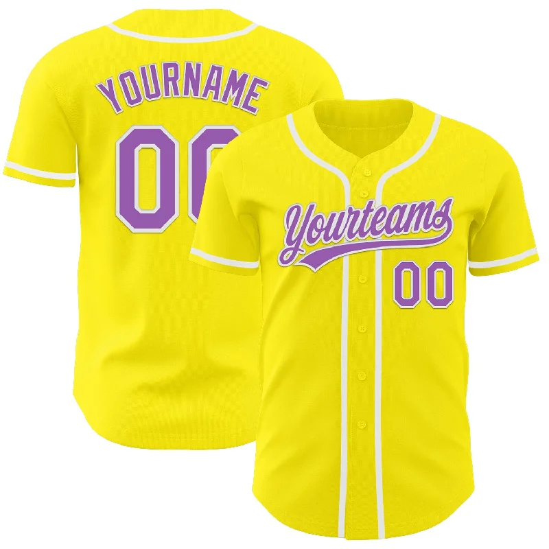 Baseball Jersey With Street Fashion Influence-Custom Light Yellow Medium Purple-White Authentic Baseball Jersey