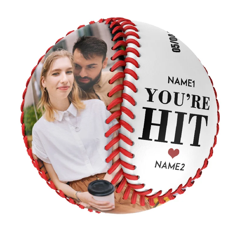 Baseball Drills For College-You're Hit Personalized Anniversary Name Date Photo White Baseballs