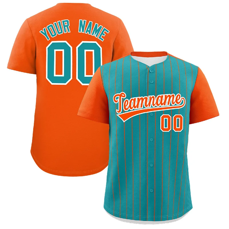 Baseball Jersey With Authentic Design-Custom Aqua Orange Pinstripe Personalized Two-Tone Authentic Baseball Jersey