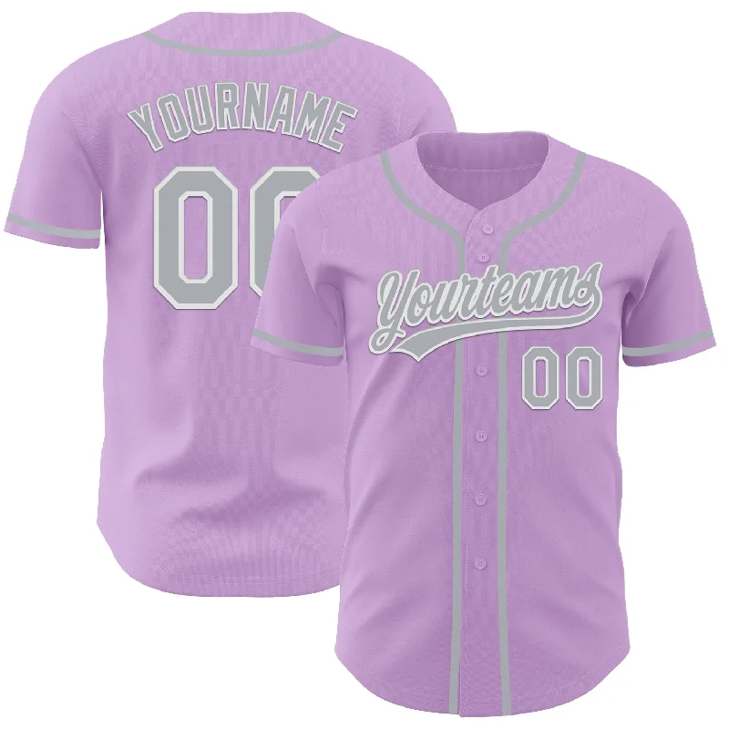 Baseball Jersey With Snap Button Closure-Custom Light Purple Gray-White Authentic Baseball Jersey