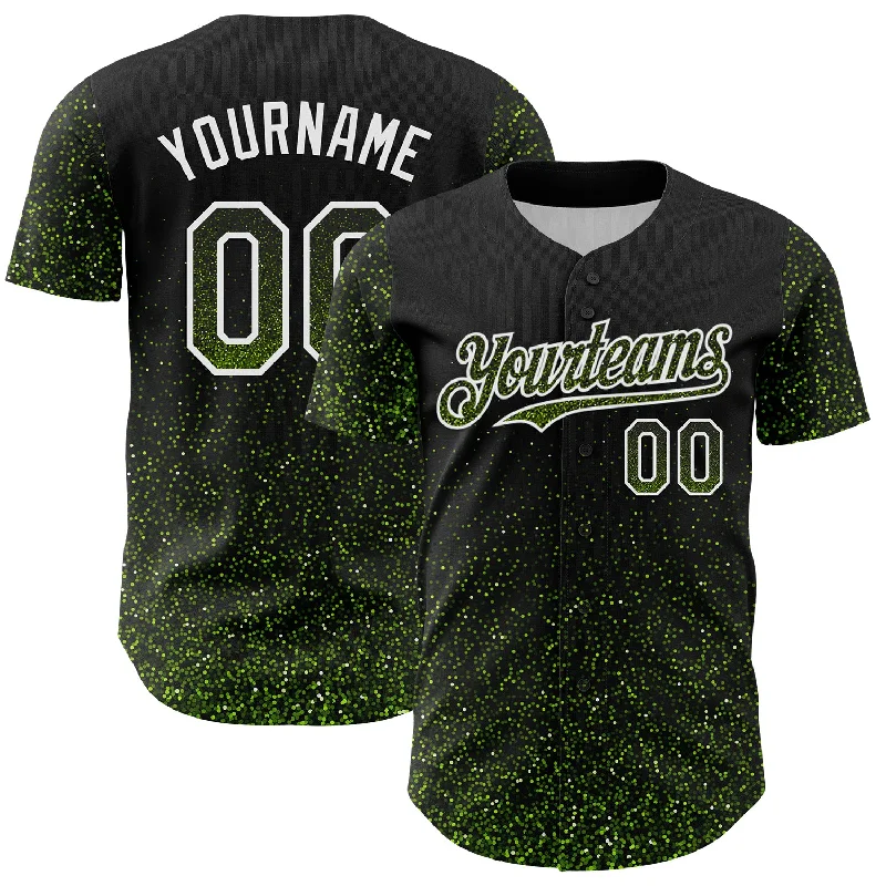 Baseball Jersey With Tie-Dye Design-Custom Black Neon Green-White 3D Pattern Design Abstract Colorful Glittering Dot Authentic Baseball Jersey