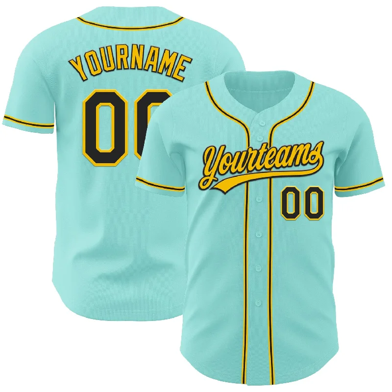 Baseball Jersey With Custom Number-Custom Ice Blue Black-Yellow Authentic Baseball Jersey